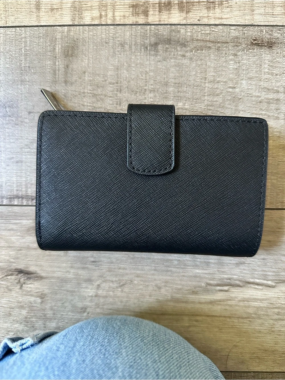 Michael Kors Black Saffiano Card Holder Wallet with Gold Logo